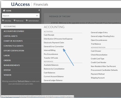 UAccess Financials Screen